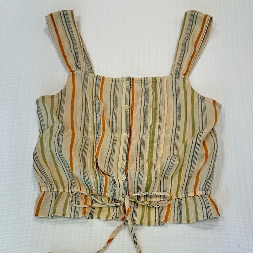 BP Tan Striped Smocked Crop Tank Top